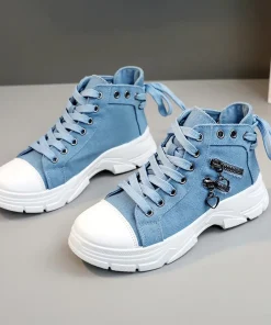 New Canvas High-top Women Shoes 2024 Spring Breathable Denim Sneakers Women Summer Thick Bottom Heightening Sports Casual Shoes