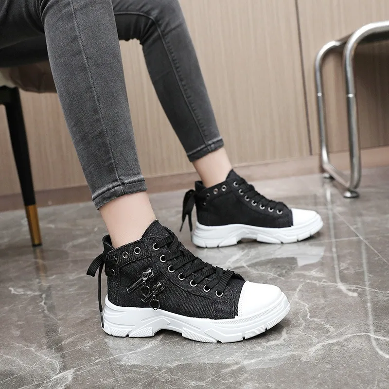 New Canvas High-top Women Shoes 2024 Spring Breathable Denim Sneakers Women Summer Thick Bottom Heightening Sports Casual Shoes - Image 5