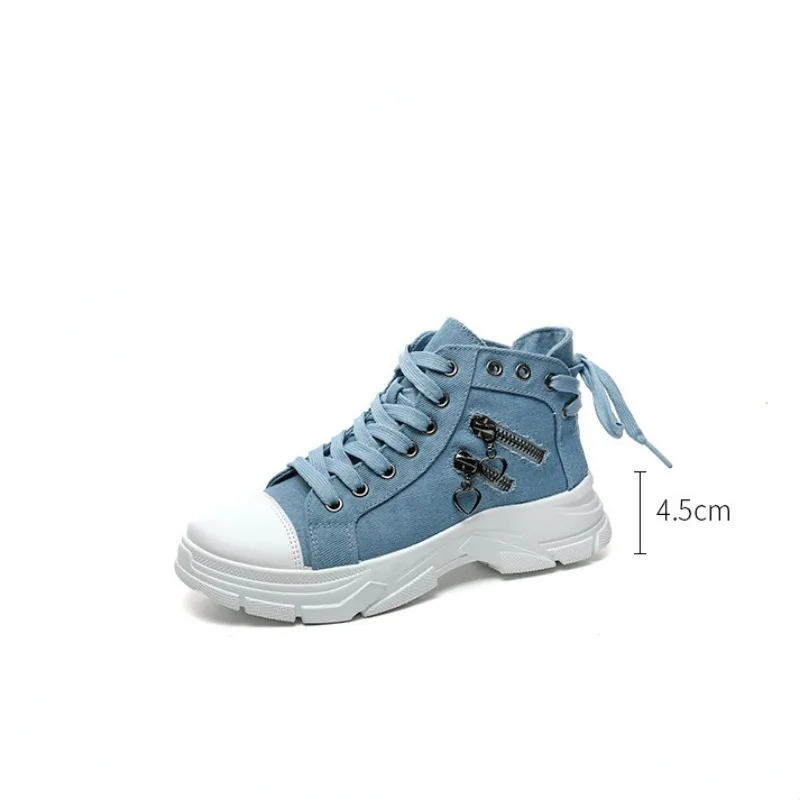 New Canvas High-top Women Shoes 2024 Spring Breathable Denim Sneakers Women Summer Thick Bottom Heightening Sports Casual Shoes - Image 6