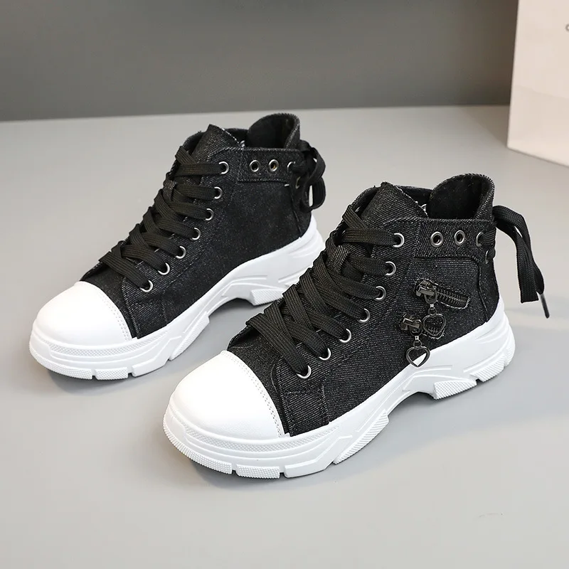 New Canvas High-top Women Shoes 2024 Spring Breathable Denim Sneakers Women Summer Thick Bottom Heightening Sports Casual Shoes - Image 2